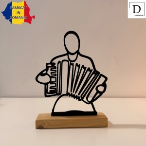 Decoratiune Casa, Acordeonist, DECORADI®, Eco-friendly, Baza din Lemn Natural, Cadoul pentru Lautari, Negru, 19 cm – Decoratiune de interior cu Design Modern, Printat 3D din PLA Eco (plastic biodegradabil) - Img 2