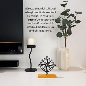 Decoratiune Casa, Busola – DECORADI®, Eco-friendly, Baza din Lemn Natural, Design Modern, Negru 16.5cm – Cadou sau Decoratiune de interior ideala pentru iubitorii de navigatie, Printat 3D din PLA ECO (plastic biodegradabil) - Img 4