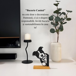 Decoratiune Casa, Catel – DECORADI®, Eco-friendly, Baza din Lemn Natural, Design Modern, Negru 19cm – Cadou sau Decoratiune de interior ideala pentru iubitorii de animale, Printat 3D din PLA ECO (plastic biodegradabil) - Img 4