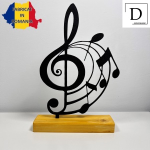 Decoratiune Casa, Cheia Sol & Portativ – DECORADI®, Eco-friendly, Baza din Lemn Natural, Design Modern, Negru 21.5cm – Cadou sau decoratiune de interior ideala pentru iubitorii de muzica, Printat 3D din PLA Eco (plastic biodegradabil) - Img 2
