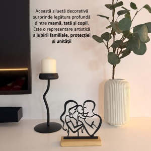 Decoratiune Casa, Familie – DECORADI®, Eco-friendly, Baza din Lemn Natural, Design Modern, Negru 15 cm – Cadou sau Decoratiune de interior minimalista, Printat 3D din PLA Eco (plastic biodegradabil) - Img 4