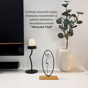 Decoratiune Casa, Femeie insarcinata – DECORADI®, Eco-friendly, Baza din Lemn Natural, Design Abstract, Negru 22cm – Cadou sau Decoratiune de interior ideala pentru mamici, Printat 3D din PLA Eco (plastic biodegradabil) - Img 4