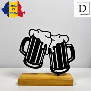 Decoratiune Casa, Halbe cu bere – DECORADI®, Eco-friendly, Baza din Lemn Natural, Design Abstract, Negru 13cm – Cadou sau Decoratiune de interior cu design modern, Printat 3D din PLA Eco(plastic biodegradabil) - Img 2
