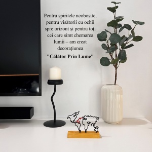 Decoratiune Casa, Harta Lumii – DECORADI®, Eco-friendly, Baza din Lemn Natural, Design Modern, Negru 11.5cm – Cadou sau Decoratiune de interior ideala pentru iubitorii de calatorii, Printat 3D din PLA ECO (plastic biodegradabil) - Img 4