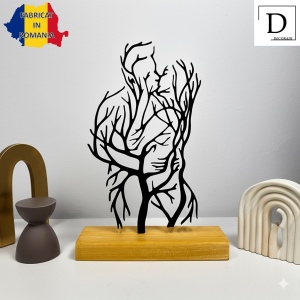 Decoratiune Casa, Indragostiti imbratisati – DECORADI®, Eco-friendly, Baza din Lemn Natural, Design Modern, Negru 21cm – Cadou sau Decoratiune de interior ideala pentru cupluri, Printat 3D din PLA Eco (plastic biodegradabil) - Img 2