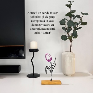 Decoratiune Casa, Lalea – DECORADI®, Eco-friendly, Baza din Lemn Natural, Cadoul Perfect pentru persoana IUBITA, Negru / Mov 22 cm – Decoratiune de interior cu Design Modern, Printat 3D din PLA Eco (plastic biodegradabil) - Img 4