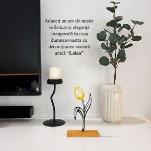 Decoratiune Casa, Lalea – DECORADI®, Eco-friendly, Baza din Lemn Natural, Cadoul Perfect pentru persoana IUBITA, Negru / Galben 22 cm – Decoratiune de interior cu Design Modern, Printat 3D din PLA Eco (plastic biodegradabil) - Img 4
