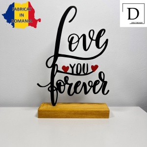 Decoratiune Casa, Love You Forever – DECORADI®, Eco-friendly, Baza din Lemn Natural, Cadoul Perfect pentru persoana IUBITA, Negru / Rosu 21cm – Decoratiune de interior cu Design Modern, Printat 3D din PLA Eco (plastic biodegradabil) - Img 2