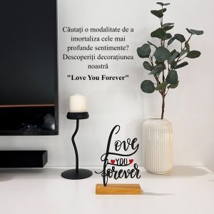 Decoratiune Casa, Love You Forever – DECORADI®, Eco-friendly, Baza din Lemn Natural, Cadoul Perfect pentru persoana IUBITA, Negru / Rosu 21cm – Decoratiune de interior cu Design Modern, Printat 3D din PLA Eco (plastic biodegradabil) - Img 4
