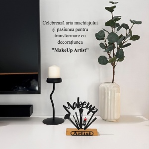 Decoratiune Casa, MakeUp Artist – DECORADI®, Eco-friendly, Baza din Lemn Natural, Design Modern, Negru 16.5cm – Cadou sau Decoratiune de interior ideala pentru salon de infrumusetare, Printat 3D din PLA ECO(plastic biodegradabil) - Img 4