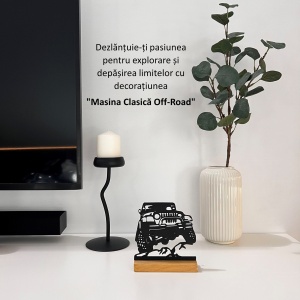 Decoratiune Casa, Masa clasica OFF-Road - DECORADI®, Eco-friendly, Baza din Lemn Natural, Cadou sau Decoratiune de interior pentru ideala iubitorii de masini, Design Modern, Negru 14.5cm, Printat 3D din PLA ECO(plastic biodegradabil) - Img 4