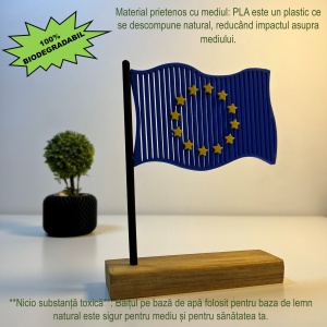 Decoratiune Casa, Steag Uniunea Europeana – DECORADI®, Eco-friendly, Baza din Lemn Natural, Design Abstract, albastru/galben 17.5cm – Cadou sau Decoratiune de interior cu design modern, Printat 3D din PLA Eco (plastic biodegradabil) - Img 3