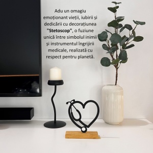 Decoratiune Casa, Stetoscop – DECORADI®, Eco-friendly, Baza din Lemn Natural, Design Modern, Negru 16.5cm – Cadou sau Decoratiune de interior ideala pentru cadrele medicale, Printat 3D din PLA ECO(plastic biodegradabil) - Img 4