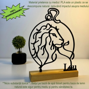 Decoratiune Casa, zodia LEU – DECORADI®, Eco-friendly, Baza din Lemn Natural, Design Abstract, Negru 19.5 cm – Cadou sau Decoratiune de interior cu design modern, Printat 3D din PLA Eco (plastic biodegradabil) - Img 3