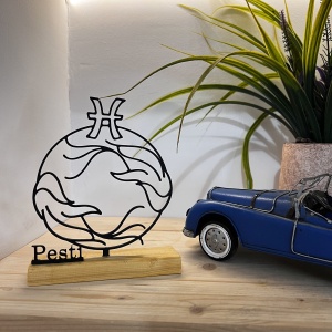 Decoratiune Casa, zodia PESTI – DECORADI®, Eco-friendly, Baza din Lemn Natural, Design Abstract, Negru 17 cm – Cadou sau Decoratiune de interior cu design modern, Printat 3D din PLA Eco (plastic biodegradabil) - Img 2