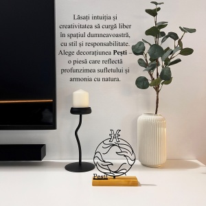 Decoratiune Casa, zodia PESTI – DECORADI®, Eco-friendly, Baza din Lemn Natural, Design Abstract, Negru 17 cm – Cadou sau Decoratiune de interior cu design modern, Printat 3D din PLA Eco (plastic biodegradabil) - Img 4