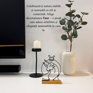 Decoratiune Casa, zodia TAUR – DECORADI®, Eco-friendly, Baza din Lemn Natural, Design Abstract, Negru 19.5 cm – Cadou sau Decoratiune de interior cu design modern, Printat 3D din PLA Eco (plastic biodegradabil) - Img 4
