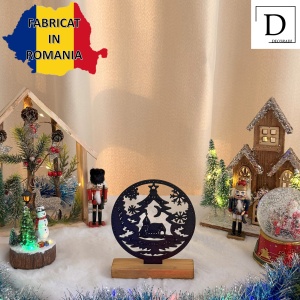 Decorațiune Crăciun, Glob cu Peisaj de Iarnă și Biserică– Eco-friendly, Baza din Lemn Natural, Negru 17cm, Handmade, Decor Interior Birou, Sufragerie, Cadou Crăciun, Printat 3D din PLA Eco (plastic biodegradabil), DECORADI® - Img 3