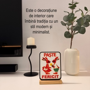 Decoratiune de Paste, Iepurasi, Eco-friendly, Baza din Lemn Natural, Multicolor, 20 cm, Handmade, Decor Interior Birou, Sufragerie, Cadou Paste, Printat 3D din PLA Eco (plastic biodegradabil), DECORADI® - Img 4