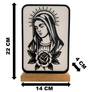 Decoratiune religioasa Fecioara Maria – DECORADI®, Eco-friendly, Baza din Lemn Natural, Design Modern, Alb / Negru 22 cm – Cadou sau Decoratiune de interior spirituala si minimalista, Printat 3D din PLA Eco (plastic biodegradabil) - Img 6