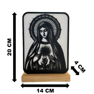 Decoratiune religioasa Fecioara Maria – DECORADI®, Eco-friendly, Baza din Lemn Natural, Design Modern, Alb / Negru 20 cm – Cadou sau Decoratiune de interior spirituala si minimalista, Printat 3D din PLA Eco (plastic biodegradabil) - Img 6