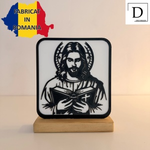 Decoratiune religioasa Iisus Hristos, DECORADI, Baza din lemn natural, Alb/Negru, 17 cm - Img 2