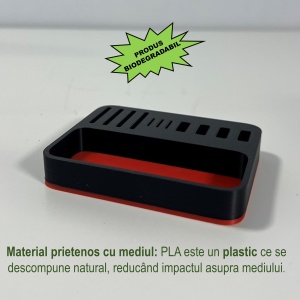 Organizator 4 Memorii USB, 4 Carduri SD, 3 Carduri MicroSD + Minitavita, Multifunctional, Rosu/Negru, 9 X 7 cm, imprimat 3D din PLA (Bioplastic) - Img 3