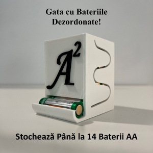 Organizator baterii AA (LR6), Stocare pana la 14 Baterii AA, Alb, imprimat 3D din PLA (Bioplastic) - Img 2