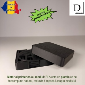 Set 4 suporturi / coastere pahare, patrat, 9 X 9 cm, negru, cutie inclusa, imprimate 3D - Img 3
