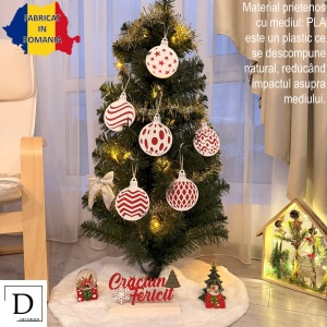 Set 6 ornamente brad Craciun Eco-friendly, Alb/Rosu, diametru 9 cm, Cadou Crăciun, Printat 3D din PLA Eco (plastic biodegradabil), DECORADI® - Img 2
