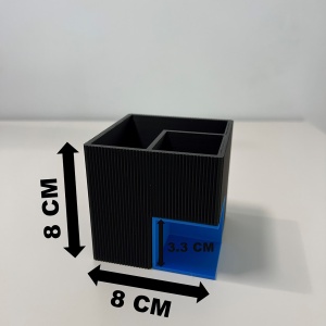 Suport articole birou 2 in 1, Multifunctional, Suport instrumente de scris si accesorii + compartiment inferior fix, Albastru/Negru, 8 CM, imprimat 3D din PLA (Bioplastic) - Img 6