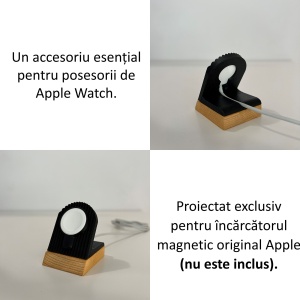Suport Incarcare compatibil cu Apple Watch (Incarcatorul magnetic nu este inclus), Negru, Baza din lemn natural, imprimati 3D din PLA (Bioplastic) - Img 4