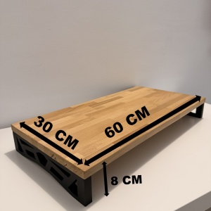 Suport monitor, 60 X 30 X 8 CM, Picioare printate 3D din PLA (Bioplastic), Negru, Panou din lemn natural (Fag) - Img 6