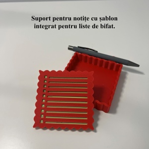 Suport pentru notite de birou cu spatiu dedicat pentru pixuri + sablon pentru liste personalizate, Rosu,9.5 cm, imprimat 3D din PLA (Bioplastic) - Img 4