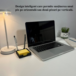 Suport pentru notite de birou cu spatiu dedicat pentru pixuri + sablon pentru liste personalizate, Negru, 9.5 cm, imprimat 3D din PLA (Bioplastic) - Img 6