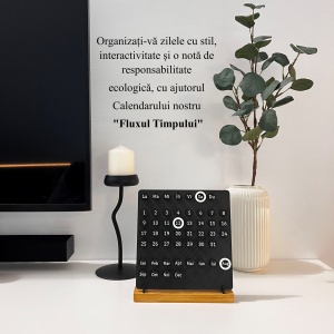 Calendar decorativ birou – Perpetuu, DECORADI®, Eco-friendly, Baza din Lemn Natural, Design Abstract, negru / alb, 23cm – Cadou sau Decoratiune de interior cu design modern, Printat 3D din PLA ECO (plastic biodegradabil) - Img 4
