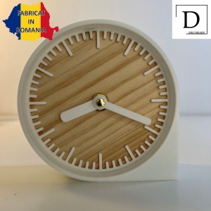 Ceas de birou - Mecanism SILENTIOS – DECORADI®, Eco-friendly, Cadran din Lemn Natural, Design Modern, Alb, Diametru 11 cm – Cadou sau Ceas de camera decorativ cu design modern, Printat 3D din PLA ECO(plastic biodegradabil) - Img 2