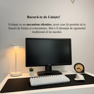 Ceas de birou - Mecanism SILENTIOS – DECORADI®, Eco-friendly, Cadran din Lemn Natural, Design Modern, Negru, Diametru 11 cm – Cadou sau Ceas de camera decorativ cu design modern, Printat 3D din PLA ECO(plastic biodegradabil) - Img 4