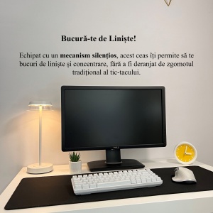 Ceas de birou - Mecanism SILENTIOS – DECORADI®, Eco-friendly, Design Modern, Colectie Kaleia, Alb / Galben, Diametru 11cm – Cadou sau Ceas de camera decorativ cu design modern, Printat 3D din PLA ECO (plastic biodegradabil) - Img 4