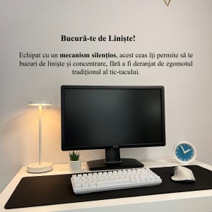 Ceas de birou - Mecanism SILENTIOS – DECORADI®, Eco-friendly, Design Modern, Colectie Kaleia, Alb / Albastru inchis, Diametru 11cm – Cadou sau Ceas de camera decorativ cu design modern, Printat 3D din PLA ECO (plastic biodegradabil) - Img 4