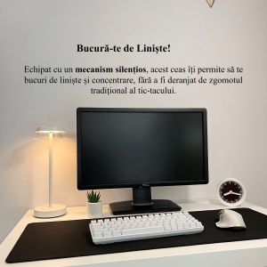 Ceas de birou - Mecanism SILENTIOS – DECORADI®, Eco-friendly, Design Modern, Colectie Kaleia, Alb / Maro, Diametru 11cm – Cadou sau Ceas de camera decorativ cu design modern, Printat 3D din PLA ECO (plastic biodegradabil) - Img 4