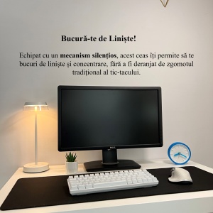 Ceas de birou - Mecanism SILENTIOS – DECORADI®, Eco-friendly, Design Modern, Colectie Spectrum, Alb / Albastru inchis, Diametru 11cm – Cadou sau Ceas de camera decorativ cu design modern, Printat 3D din PLA ECO(plastic biodegradabil) - Img 4