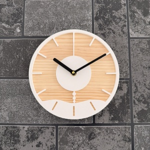 Ceas decorativ de perete, Mecanism SILENTIOS, DECORADI®, Diametru 21 cm, Cadran din LEMN NATURAL, Eco-friendly, Design Modern, Alb, Printat 3D din PLA ECO(plastic biodegradabil)