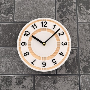 Ceas decorativ de perete, Mecanism SILENTIOS, DECORADI®, Diametru 21 cm, Afisare cu cifre arabe, Cadran din LEMN NATURAL, Eco-friendly, Design Modern, Alb, Printat 3D din PLA ECO(plastic biodegradabil)