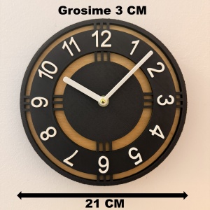 Ceas decorativ de perete, Mecanism SILENTIOS, DECORADI®, Diametru 21 cm, Afisare cu cifre arabe, Cadran din LEMN NATURAL, Eco-friendly, Design Modern, Negru, Printat 3D din PLA ECO(plastic biodegradabil) - Img 6