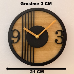 Ceas decorativ de perete, Mecanism SILENTIOS, DECORADI®, Diametru 21 cm, Cadran din LEMN NATURAL, Eco-friendly, Design Modern, Negru, Printat 3D din PLA ECO(plastic biodegradabil) - Img 6