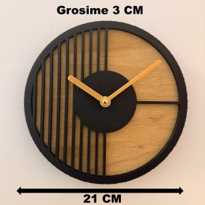 Ceas decorativ de perete, Mecanism SILENTIOS, DECORADI®, Diametru 21 cm, Cadran din LEMN NATURAL, Eco-friendly, Design Modern, Negru, Printat 3D din PLA ECO(plastic biodegradabil) - Img 6