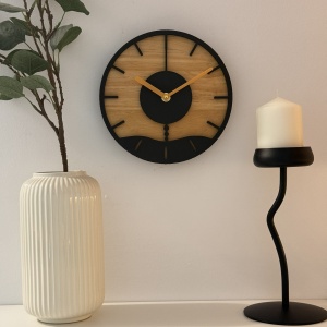 Ceas decorativ de perete, Mecanism SILENTIOS, DECORADI®, Diametru 21 cm, Cadran din LEMN NATURAL, Eco-friendly, Design Modern, Negru, Printat 3D din PLA ECO(plastic biodegradabil) - Img 3