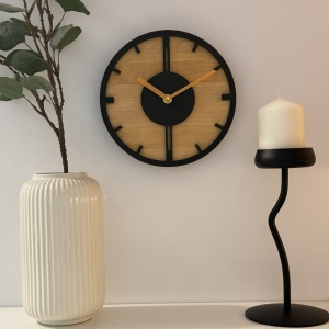 Ceas decorativ de perete, Mecanism SILENTIOS, DECORADI®, Diametru 21 cm, Cadran din LEMN NATURAL, Eco-friendly, Design Modern, Negru, Printat 3D din PLA ECO(plastic biodegradabil) - Img 3