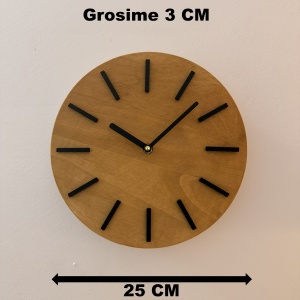 Ceas decorativ de perete, Mecanism SILENTIOS, DECORADI®, Diametru 25 cm, Cadran din LEMN NATURAL, Eco-friendly, Design Modern, Auriu, Printat 3D din PLA ECO(plastic biodegradabil) - Img 6